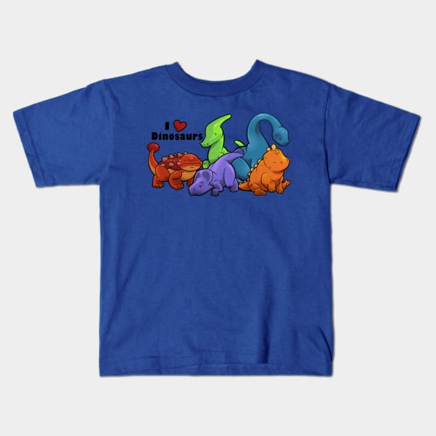 I ♥ Dinosaurs (landscape vers; teal) Kids T-Shirt by jpowersart